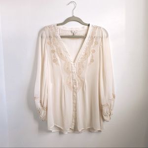 JOIE • embroidered 100% silk blouse • sz med